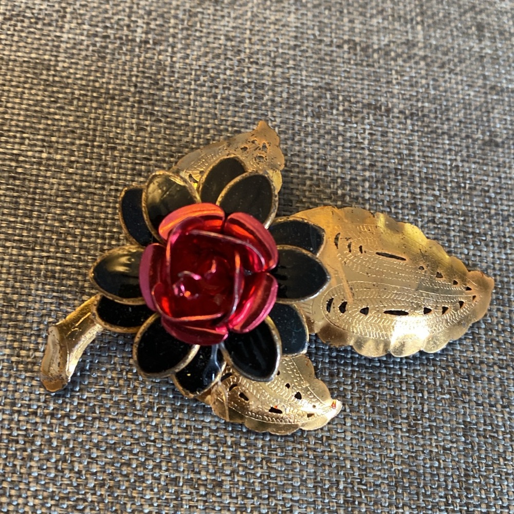 Vintage Enamelled Rose Brooch